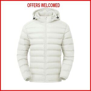 Men's Lightweight Puffer Jacket Detachable Hood Water-Resistant Winter Coat